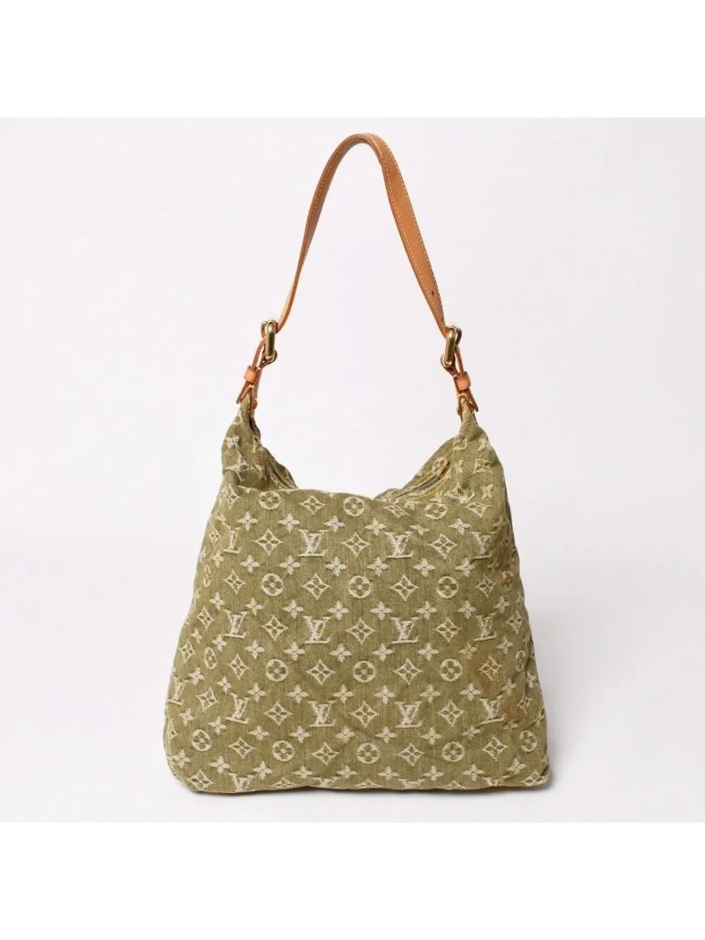 Louis Vuitton Monogram Denim Baggy GM Green White Gold Vachetta Leather